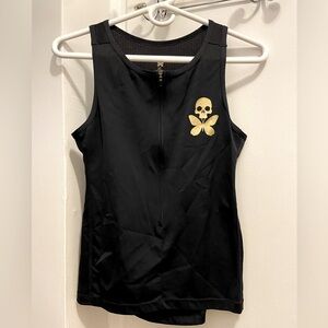 Black Sleeveless Tri Top with Gold Skull Design